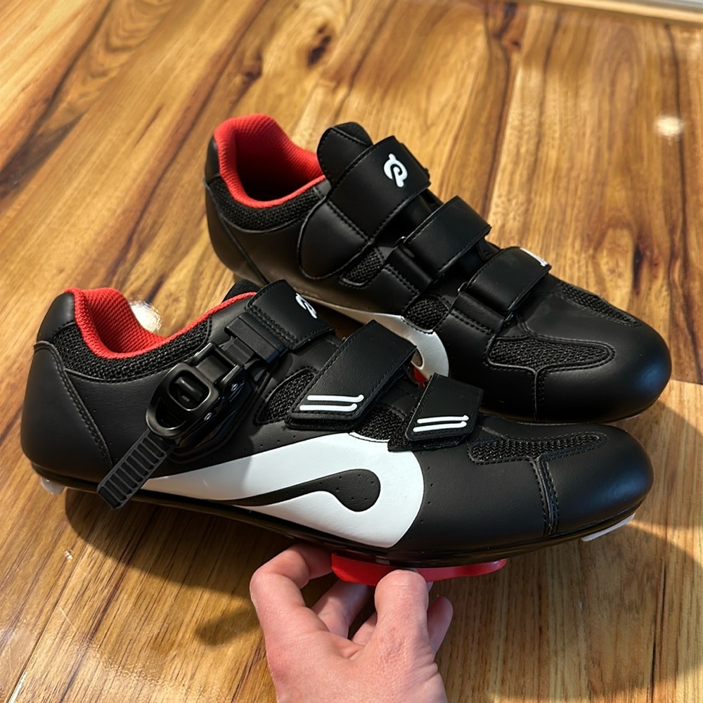 Peloton Black Cycling Shoes with Red Accents